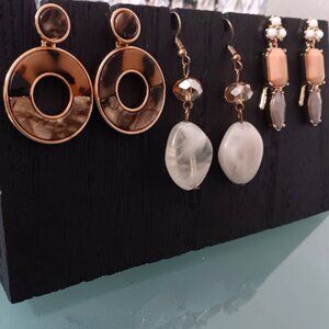 LEE By LEE ANGEL 3pc LOT 12KT GP Geometric Multi-color Stone & Tortoise Earrings